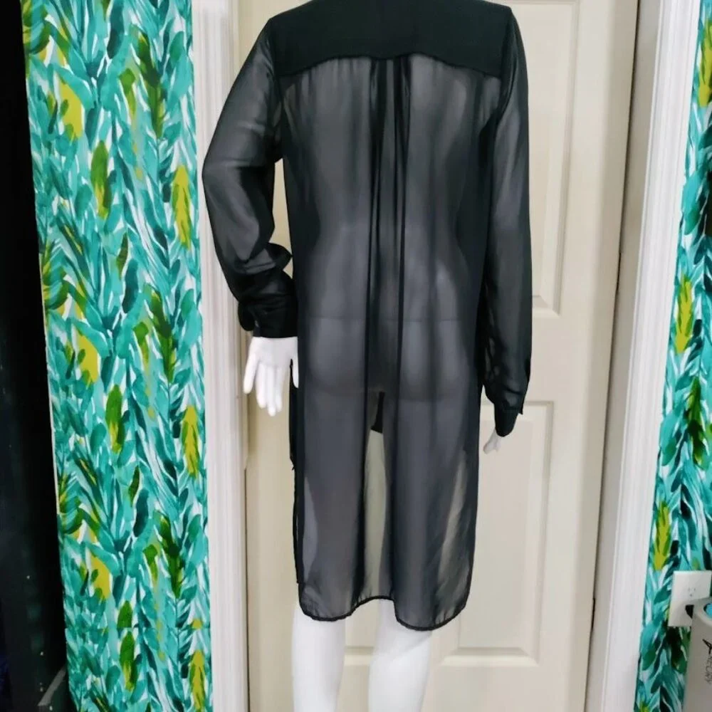 Whismygoth Lagenlook Gauzy Tunic High Low Hem Shirt Dress Black Women's Size M - Picture 6 of 10